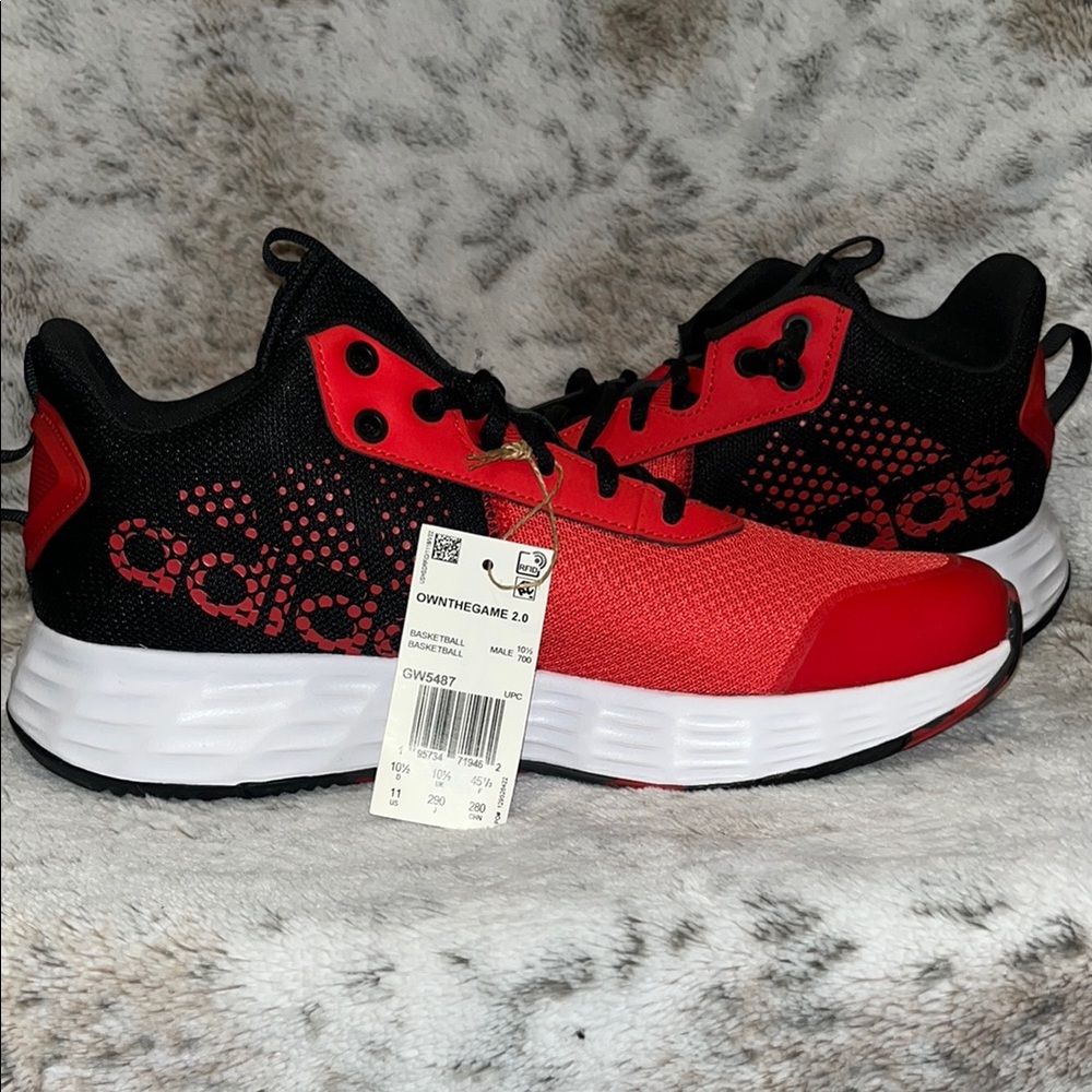 Adidas Men’s Red and Black Sneakers (Adidas) Size 12